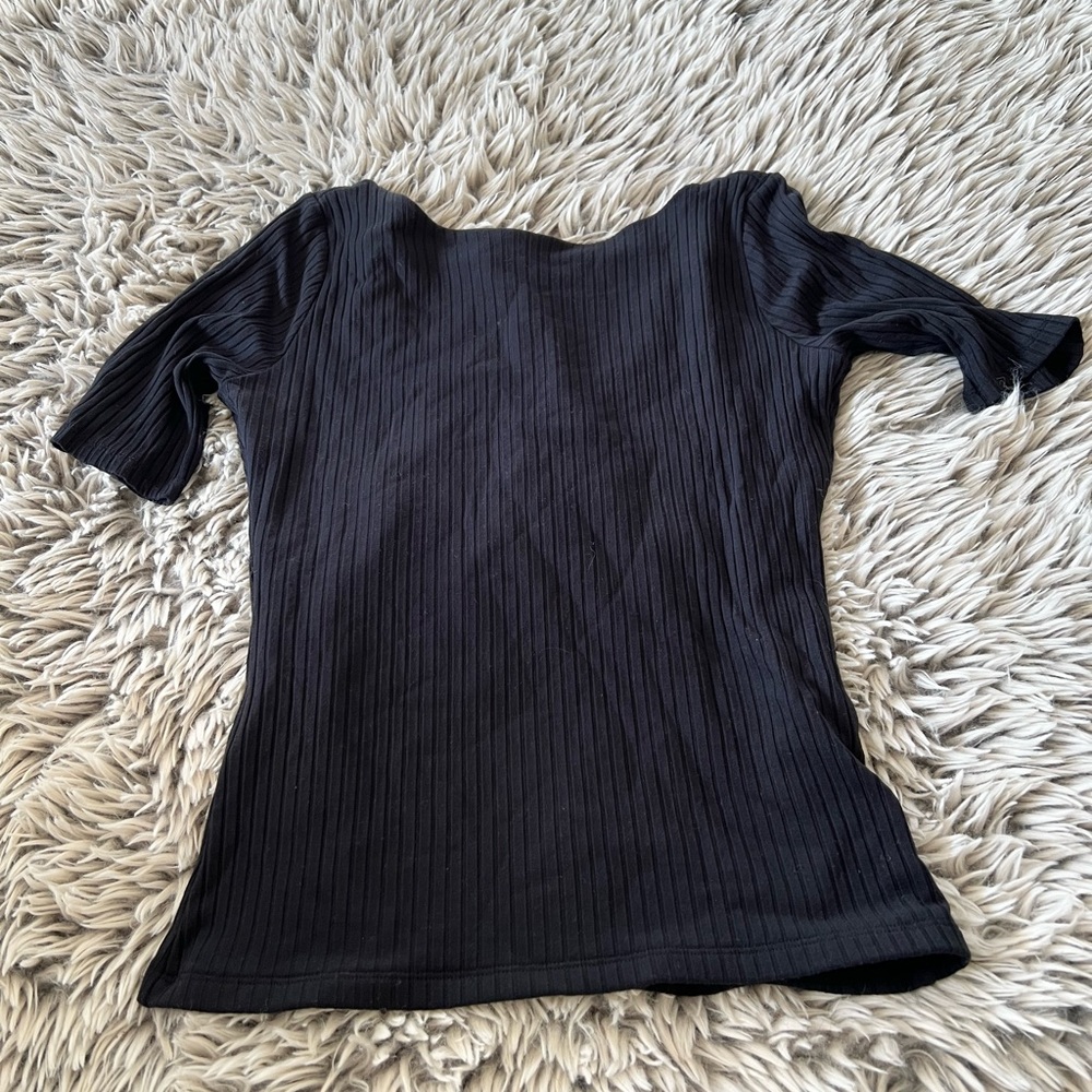 Abercrombie & Fitch Black Ribbed Short Sleeve Top